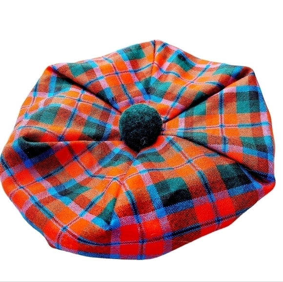 VTG Scottish Tam O'Shanter Beret Pom Pom Plaid 100% Wool Lined Made in Scotland - Picture 2 of 16